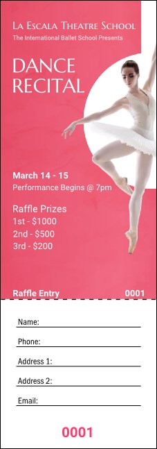 Ballet Dance Recital Raffle Ticket Product Front