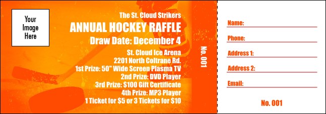 Hockey Fundraiser Orange Raffle Ticket Product Front