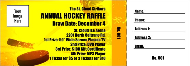 Hockey Fundraiser Yellow Raffle Ticket