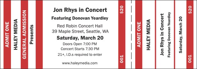 Red and White General Admission Ticket Product Front