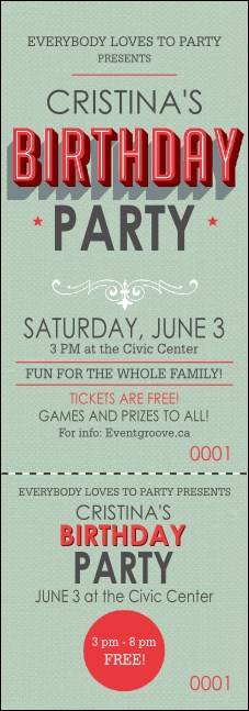 Birthday Party Green Event Ticket Product Front