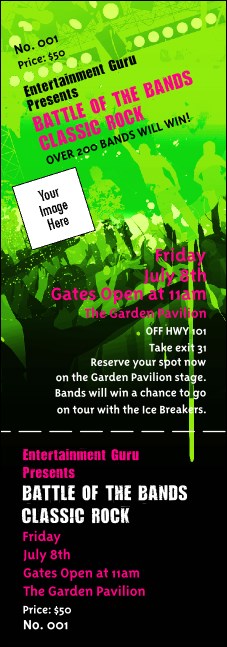 Rock Concert Green Event Ticket Product Front