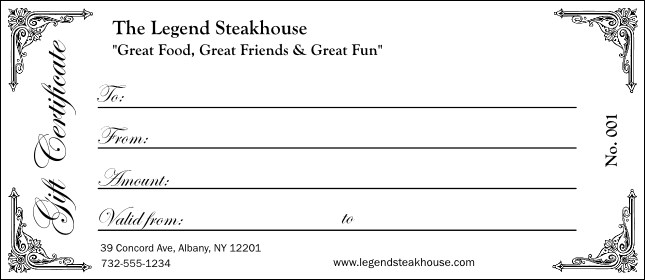 Black and White Gift Certificate 001 Product Front