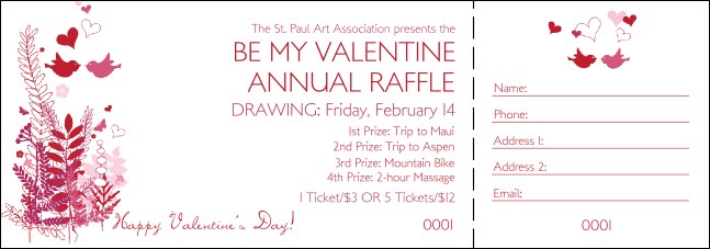 Valentine Love Birds Raffle Ticket Product Front