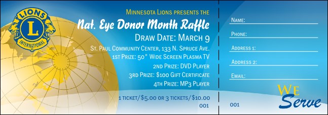 Lions Clubs International Raffle Ticket 001 Product Front