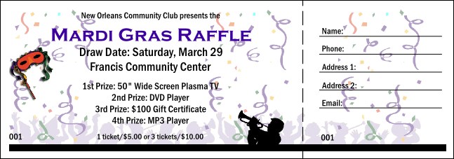 Mardi Gras Raffle Ticket Product Front