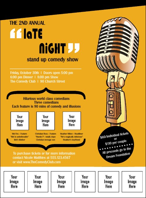Comedy Retro Microphone Logo Flyer Product Front