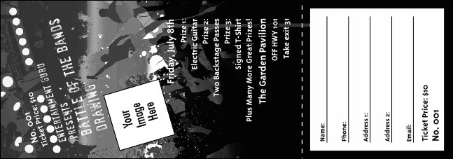 Rock Concert BW Raffle Ticket Product Front