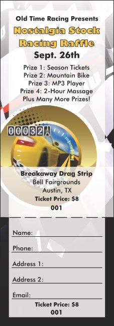 Stock Car Racing Raffle Ticket Product Front