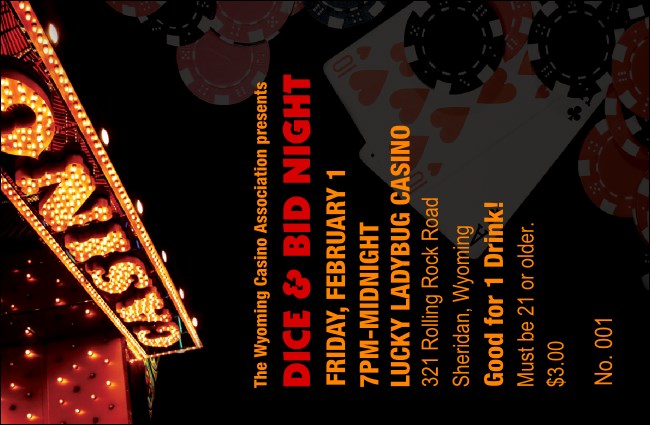 Casino Night Drink Ticket Product Front