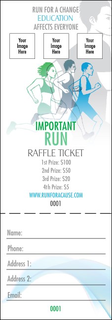 Run for a Cause Blue & Green Raffle Ticket Product Front