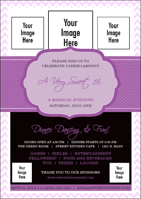 Sweet Sixteen Purple Chevron Postcard Product Front