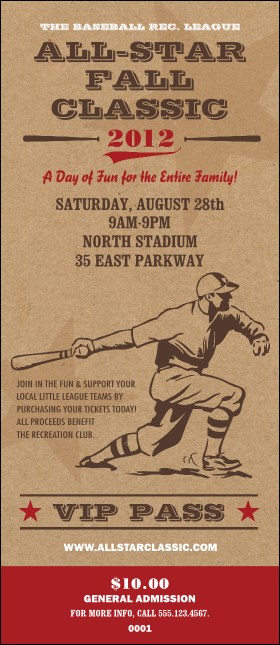 All Star Retro Baseball VIP Pass Product Front