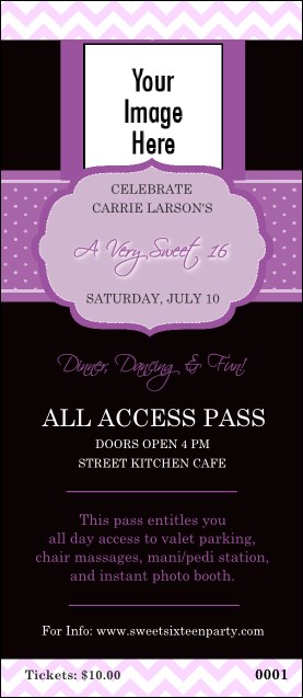Sweet Sixteen Purple Chevron VIP Pass Product Front