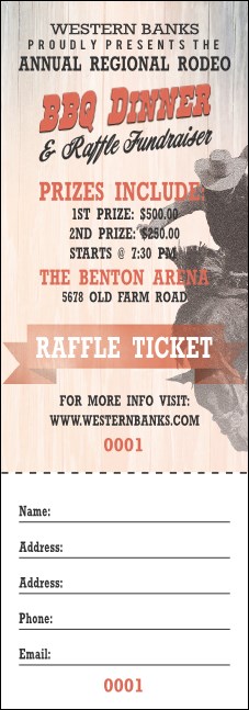 Bucking Bronco Rodeo Raffle Ticket Product Front