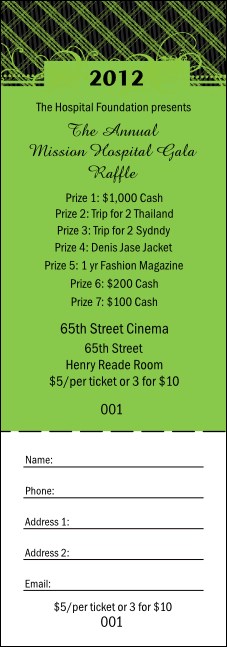 2012 Gala Plaid Green Raffle Ticket Product Front