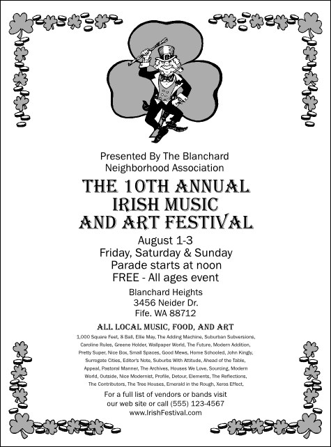 St. Patrick's Day Flyer 003 (black and white) Product Front