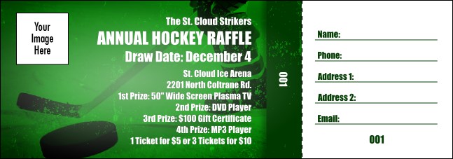 Hockey Green Raffle Ticket Product Front