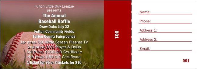Baseball Raffle Ticket 002 Product Front