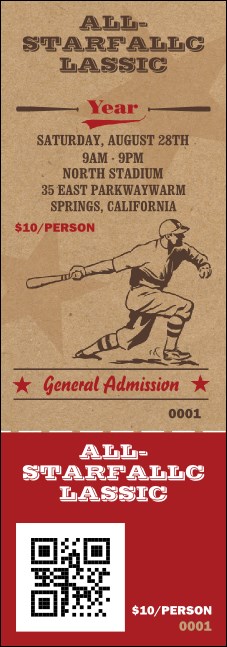 All Star Retro Baseball QR Event Ticket